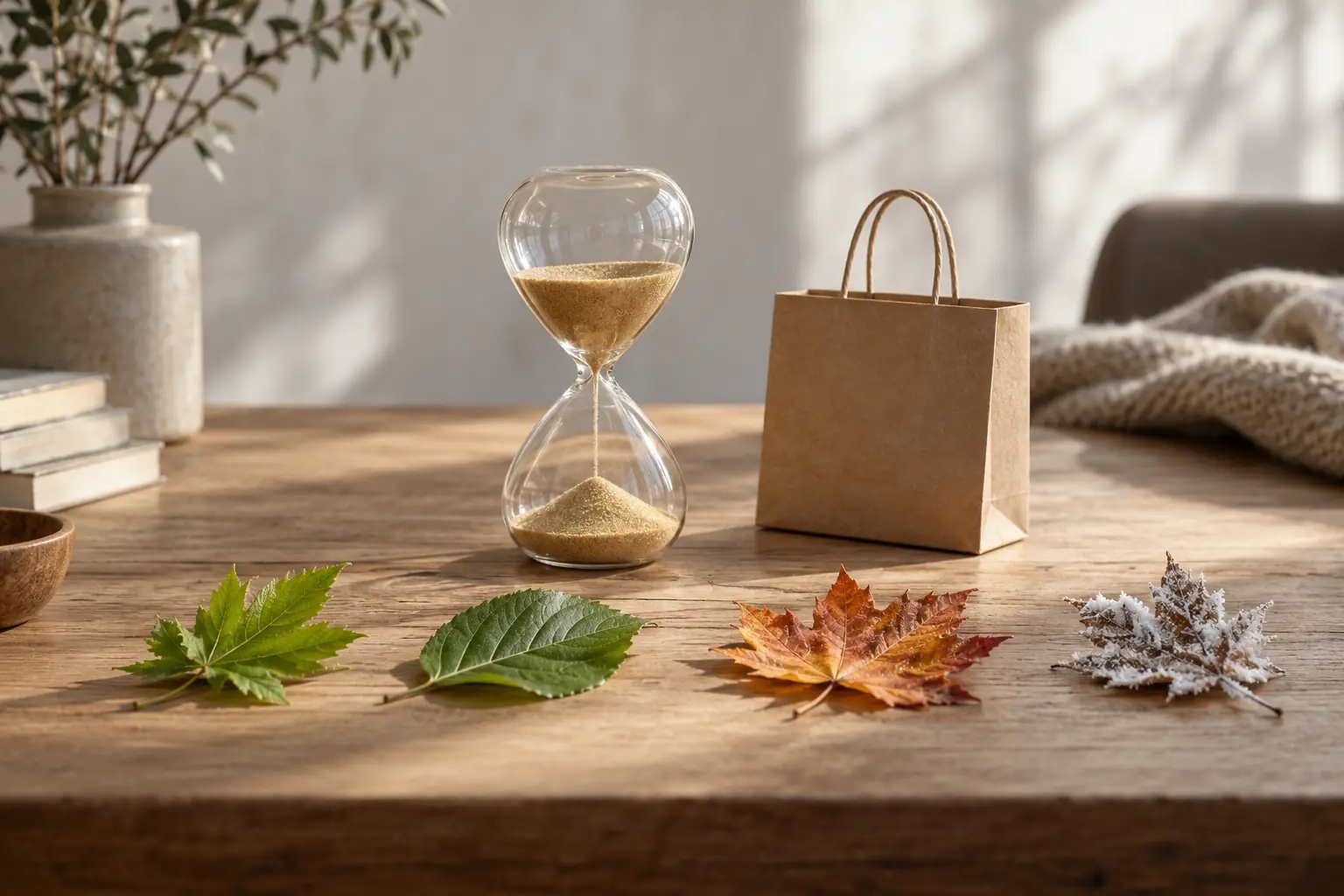Sablier, sac de courses et feuilles des quatre saisons : choisir le bon moment pour acheter